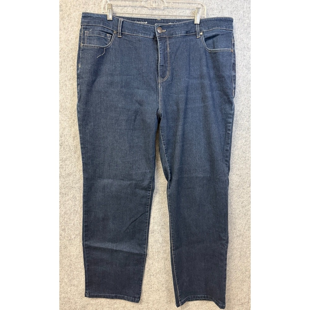 Avenue Denim Womens Dark‎ Wash Straight Leg Jeans High Rise Blue Plus Size 20W